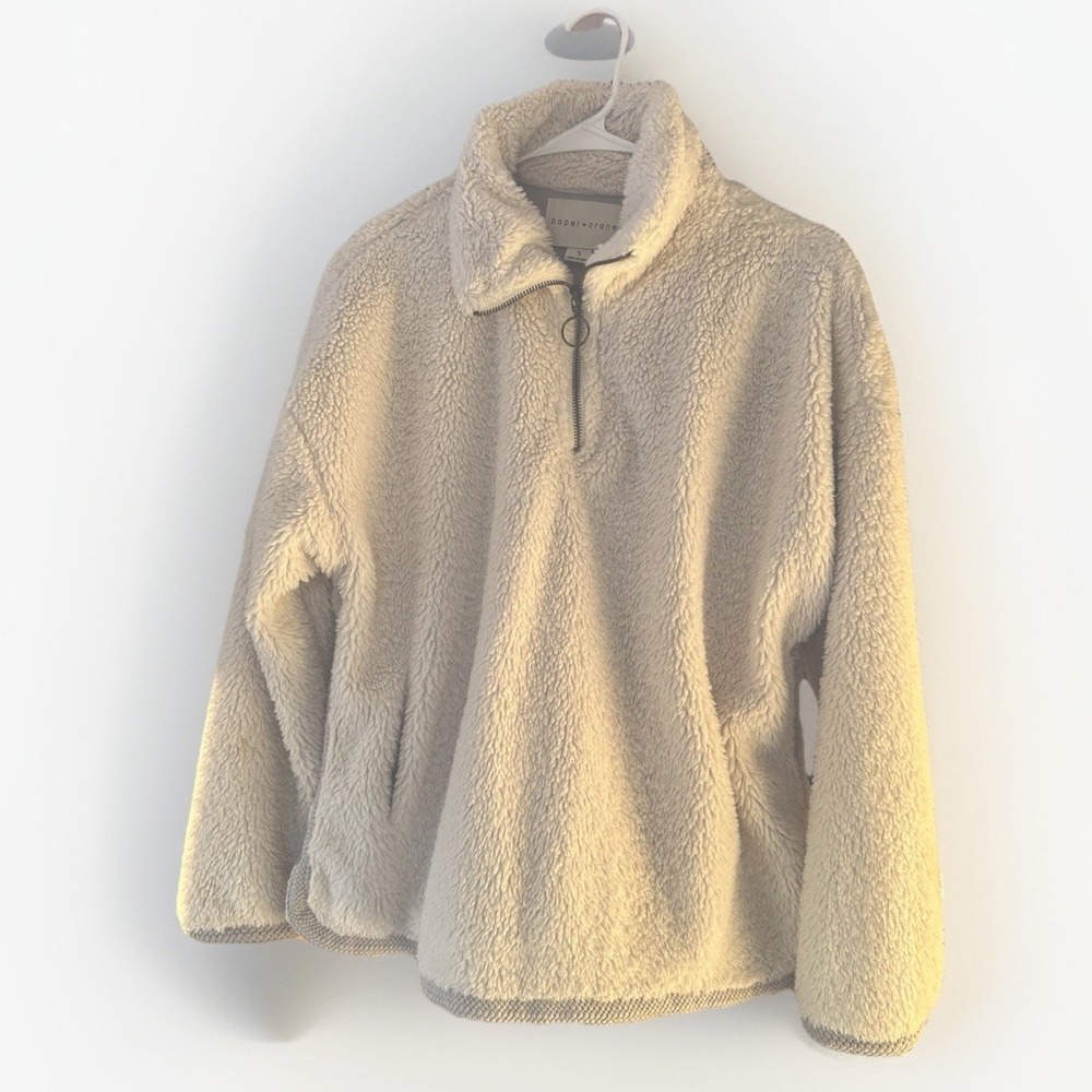 Paper Crane Soft‎ Cozy Sherpa Quarter Zip Ivory Womens Size S